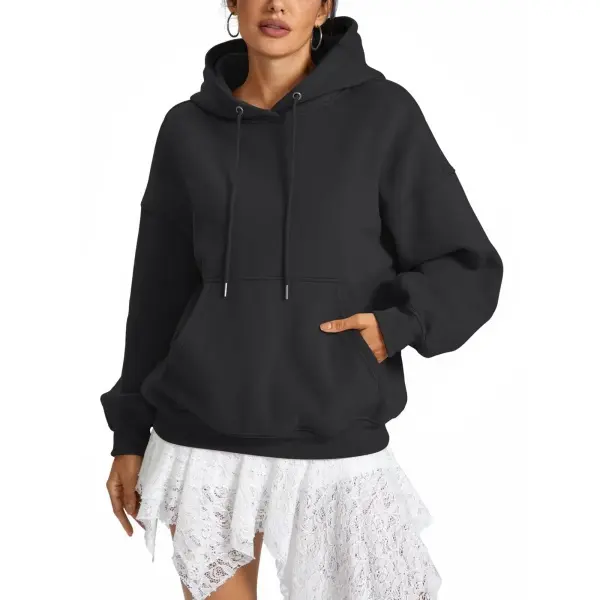 EasyGala Women's Double-Lined Fleece Blend Hooded Neck Pullover Hoodie - Oversized, Long Sleeve, Kangaroo Pocket, Solid Plain, 2026 Trendy Fall Layering Outfit, Lazy Casual Option, Ribbed Edges, Comfy Ootd, Sweatshirts, Longsleeves, Tops, Clothes, Lazy Ou