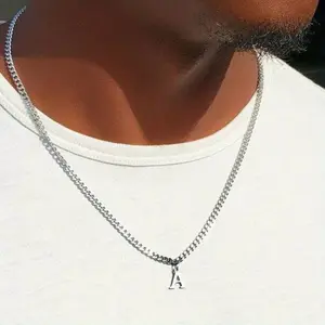 Initials Cuban Chain Necklaces for Men Boys,Waterproof A-Z 26 Alphabet Charm Pendant with 50cm/19.7" Stainless Steel Chain Gifts