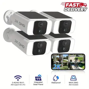 4pack 2K Solar Wireless Outdoor Security Cameras | 2.4Ghz & 5Ghz Wifi Surveillance Cameras with Built-In Solar Panels | Color Night Vision Two-Way Audio & TF Card/ Cloud Storage