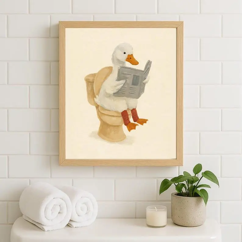 Duck Bathroom Poster,  Quirky Toilet Reading Art