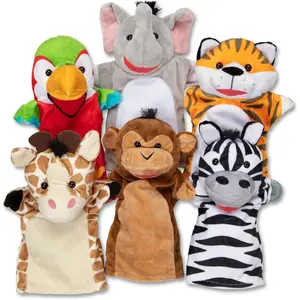 Safari Buddies Hand Puppets, Set of 6 (Elephant, Tiger, Parrot, Giraffe, Monkey, Zebra) Soft, Plush Puppet, Stuffed Animals, Pretend Play Toddler Toys for Girls & Boys 2+