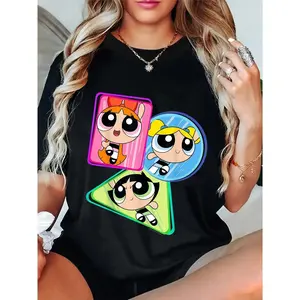 The Powerpuff Girls Trio Action Shot T-Shirt Breathable Fabric,summervibes