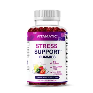 Vitamatic Stress Relief Gummies with GABA, L-Theanine, Lemon Balm – Lemon & Mixed Berry Flavor – 60 Gummies