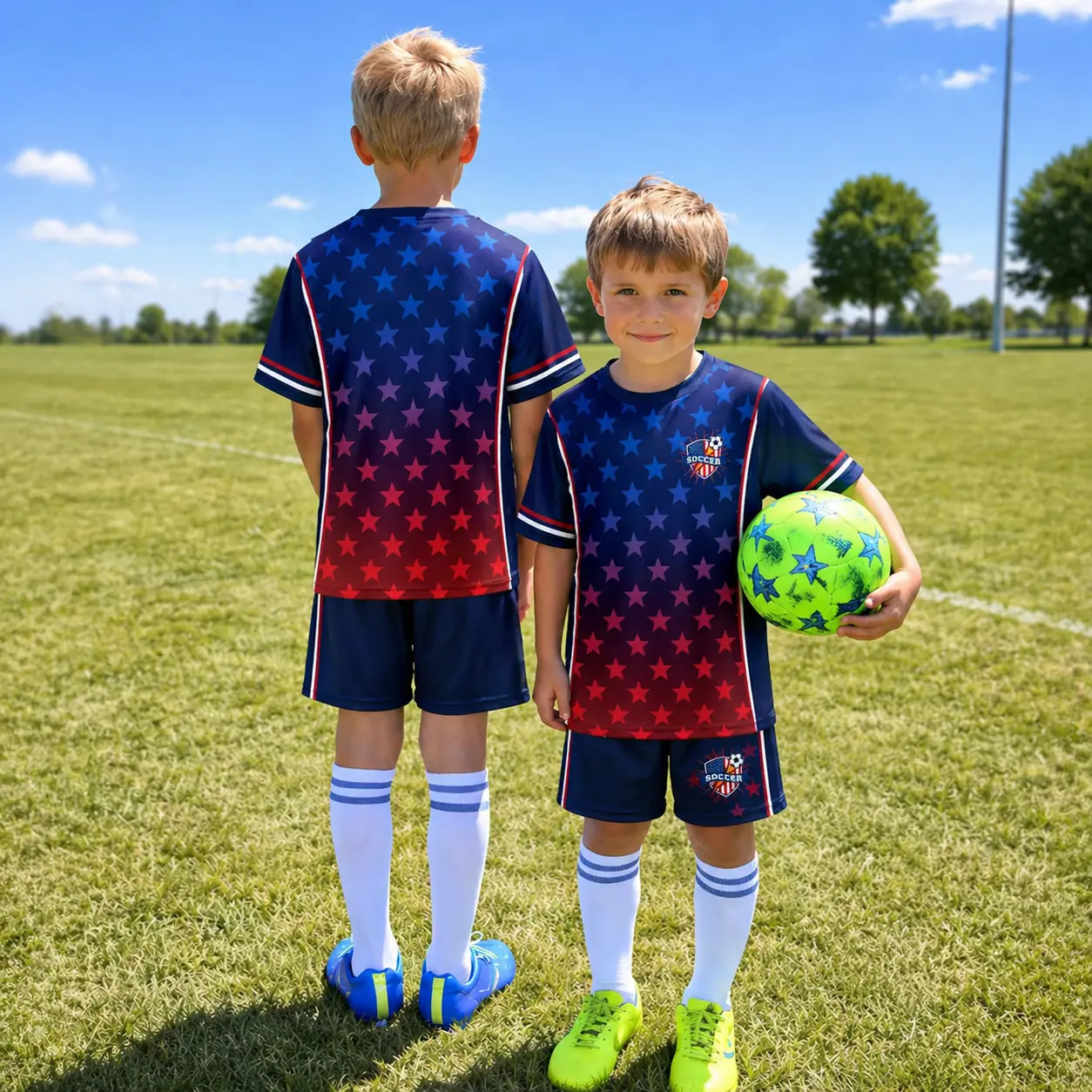 Kid USA Soccer Jersey Set, 4Th Of July American Flag Football Kit, Patriotic Sports Uniform, Soccer Shirt Shorts, Boys Soccer Outfit summer clothing