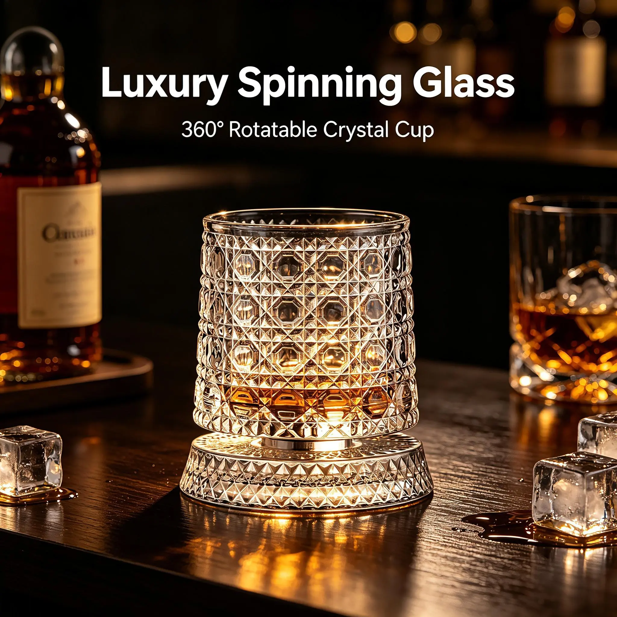 360° Spinning Crystal Whiskey Glass - Premium Home Bar Tumbler, Ideal Father's Day Gifts for Dads, Mens Gifts for Bourbon Lovers, Enhances Flavor, Premium Gift-Ready Box