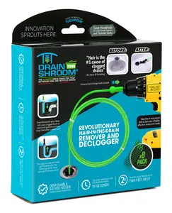 DrainShroom Toss-Disposable Hair Clog Remover 24 Inch Reach - 8 Pack Drain Snake for Bathroom, Green