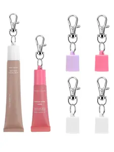 4 Counts, Portable Daily Lip Balm Keychain, Lazy Portable Lip Glaze Silicone Replacement Buckle Cap Charms, Fashion Lightweight Versatile Accessories for Women & Girls