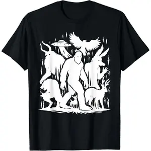 Cotton Graphic Tees Streetwear Gifts  Funny Cryptid Monsters Bigfoot Mothman Dogman Cryptozoology T-Shirt