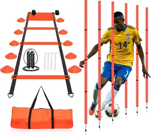 Soccer Agility  Equipment, Includes 20ft Agility Ladder, 6 Adjustable Agility Poles, 10 Disc Cones, Jump Rope-Speed  Set for Soccer Football Basketball Athletes