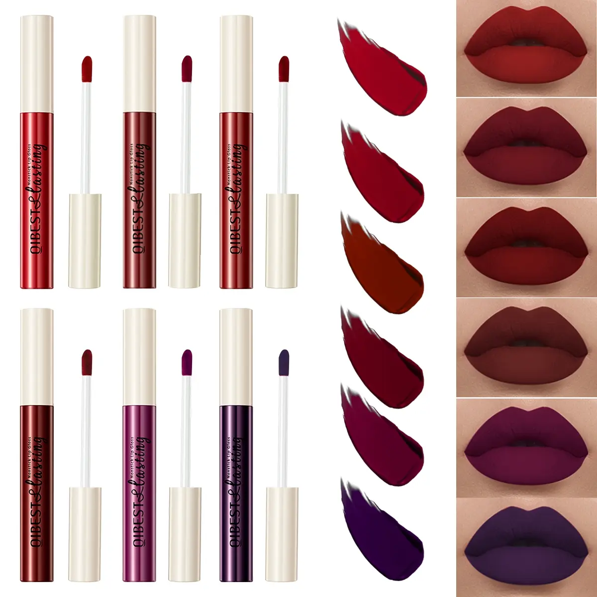6-pack matte velvet set Matte Liquid Lipstick, waterproof and long-lasting for 24 hours, silky smooth and matte texture, non smudging and non stick cup, essential for daily party makeup, Lip Products Makeup