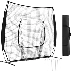 7 ft x 7 ft Baseball & Softball Nets - Red, Black, or PRO -Practice Hitting & Pitching Net with Bow Type Frame, Carry Bag and Strike Zone, Great for All Skill Levels
