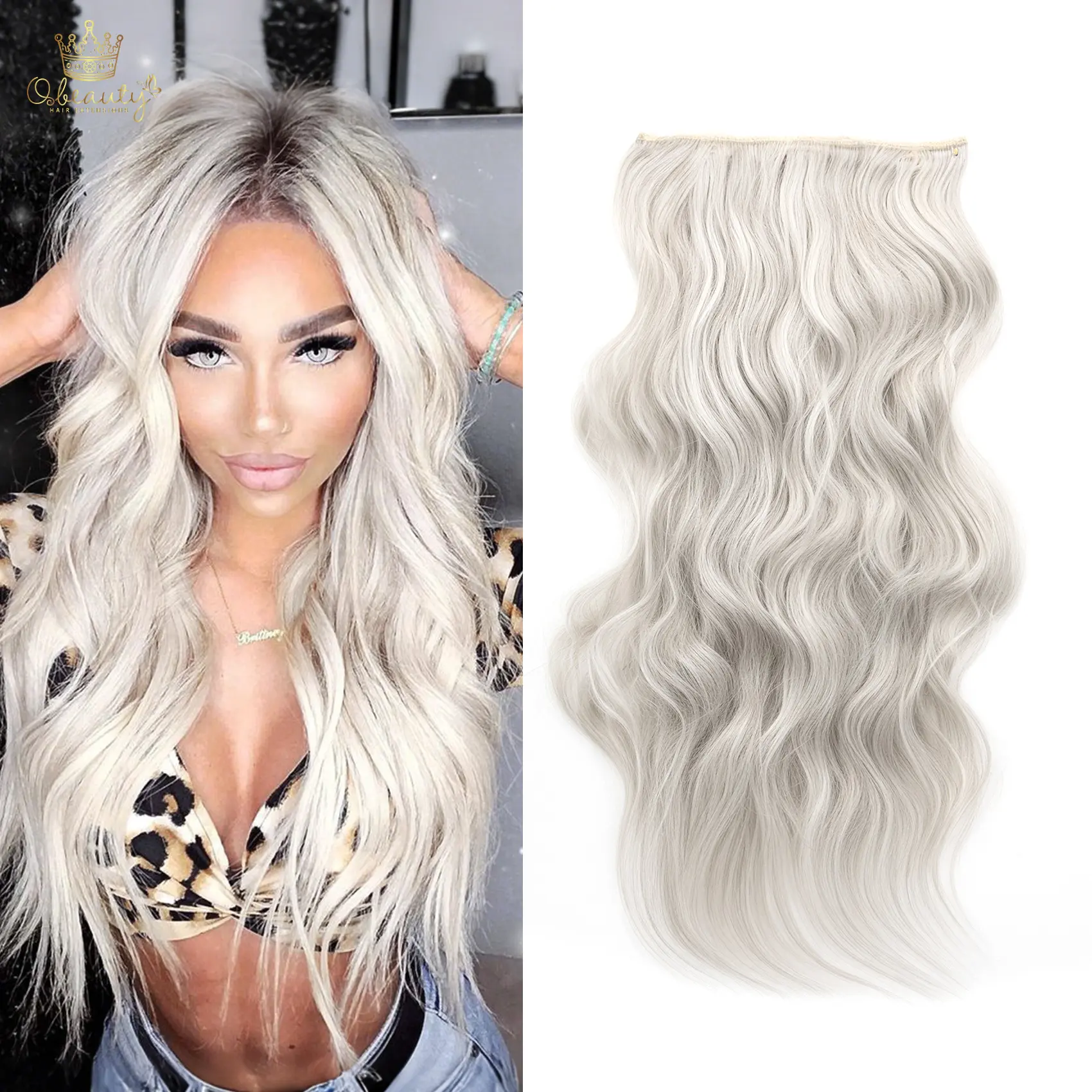 Silky Hair Extensions Clip In for Women, 24 Inch Thick Synthetic Hair, 4-Piece Double Lace Weft Set, Multi-Shade, 190g Total with Gift Box, Busy Lifestyle, Female, Honey Blonde Mixed Bleach Blonde, Long, Casual, Dirty Ash Bronde