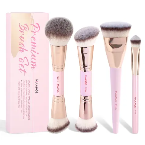 MAANGE Soft Dual-Ended Makeup Blending Brushes Set (4-Count, Pink) - Double-Ended Design, Blend Foundation Brush Sets & Kits for Liquid, Cream or Powder Face Makeup Application