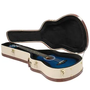 41" Folk Guitar Hardshell Carrying Case for Acoustic Guitars Microgroove Flat Grey Wood Leather Plush Interior Comfortable Handle Chrome Latches Durable Adjustable