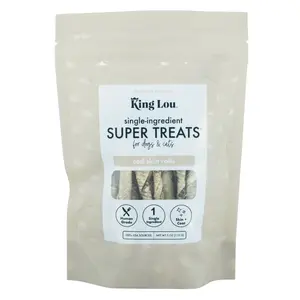 King Lou Cod Skin Rolls - Single-Ingredient Treats for Dogs & Cats, 100% USA, Human-Grade Freeze Dried Raw, Naturally Rich in Omegas for Healthy Skin & Coat