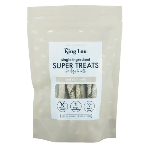 King Lou Cod Skin Rolls - Single-Ingredient Treats for Dogs & Cats, 100% USA, Human-Grade Freeze Dried Raw, Naturally Rich in Omegas for Healthy Skin & Coat