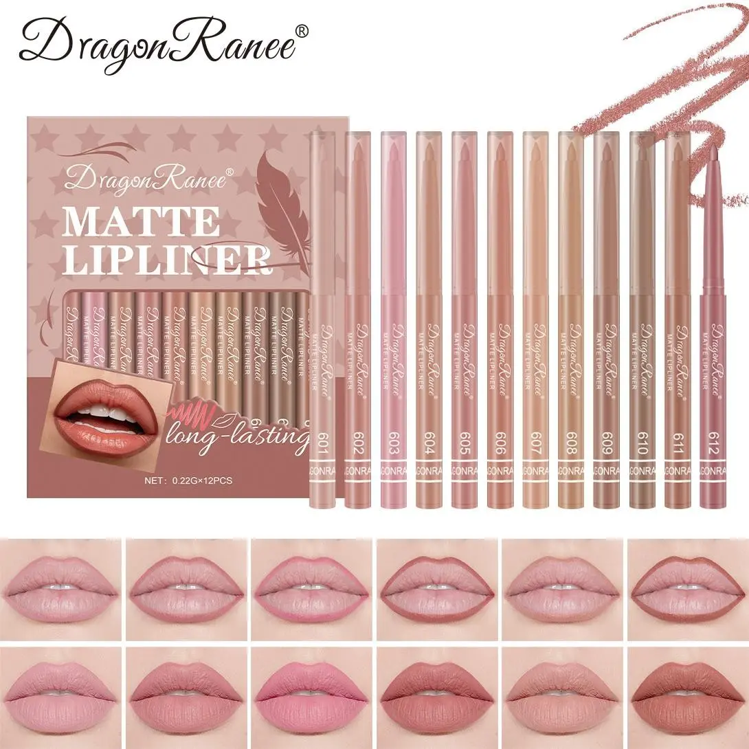 Matte Lip Liner Set, Lipliner, Long-Lasting Multi-Color Nude Series, Precision Lip Line, Beautify Lips, All-Day Wear, Suitable for Daily Makeup