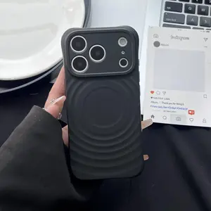 MagSafe Compatible Soft Ripple Matte Phone Case for iPhone 17/16/15/14/13 Pro Max, Shockproof Protective Cover with Raised Bumper Edges