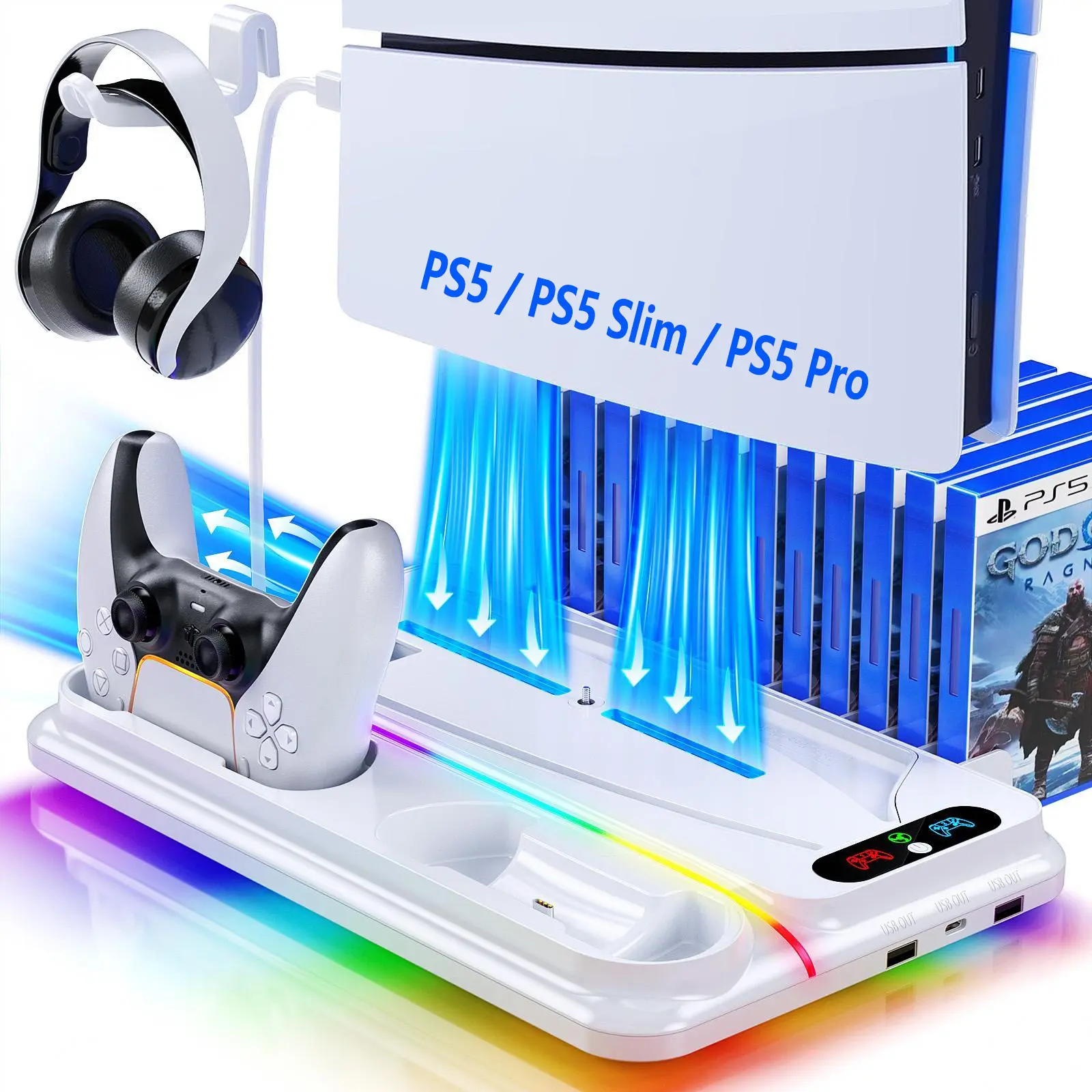 Ponkor PS5 Charging Dock Cooling Stand, compatible with multiple PS5 models, vertical stand with cooling fan, multifunctional, all-in-one storage solution Electronic Gadgets Durability precision rings ps5 controller wireless ps5 controller