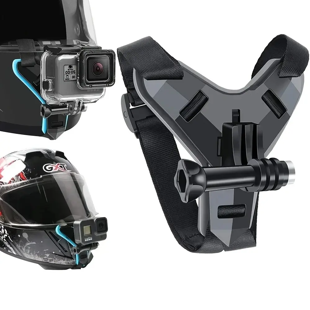Premium Motorcycle Helmet Strap Mount, 360° Rotatable Phone & Camera Holder, Compatible with Gopro Hero 12/11, Insta360 X4, Heavy-Duty Sports Camera Accessories