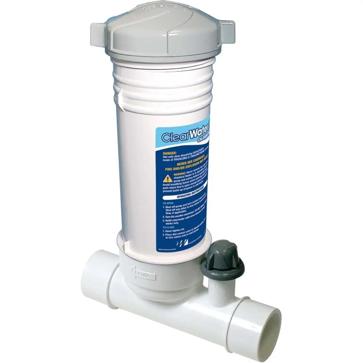 Waterway Plastics CLC012-W In-Line Automatic Pool Chlorinator for Pool Cleaning, White, Internal Chamber, 1 ½" x 6", Chlorine & Bromine Tablet Compatible, Check Valve, Hose Adapter, Fits 4 3" Tabs & 4.5 lbs Tabs