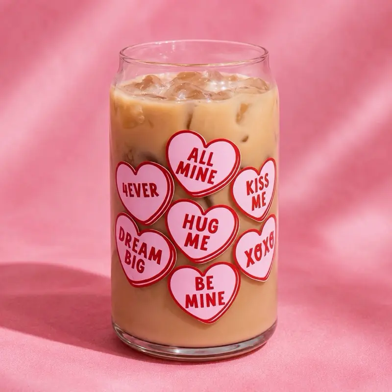 Conversation Hearts Iced Coffee Glass