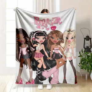 Cute Bratz Doll Blanket Y2K Fashion Girls Print Soft Flannel Fleece Throw Pink Aesthetic 2000s Nostalgia Gift For Best Friend summerwins