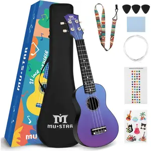 MUSTAR Soprano Ukulele, 21 Inch Basswood Ukulele for Beginners, Ukuleles Kit With Gig Bag, Strap, Picks, Cloth, Sticker, Ukulele  for Adults Teenagers