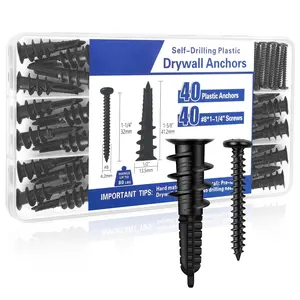 80 count Self-Drilling #8 Drywall Anchor & Screw Set - Heavy-Duty Plastic Wall Anchors for Up to 80 LBS Load, Pre-Drill-Free Design