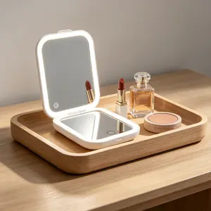 INMTFEI Portable LED Foldable Makeup Mirror with 1X/10X Magnification, 3 Light Modes, Rechargeable Compact Mirror for Travel