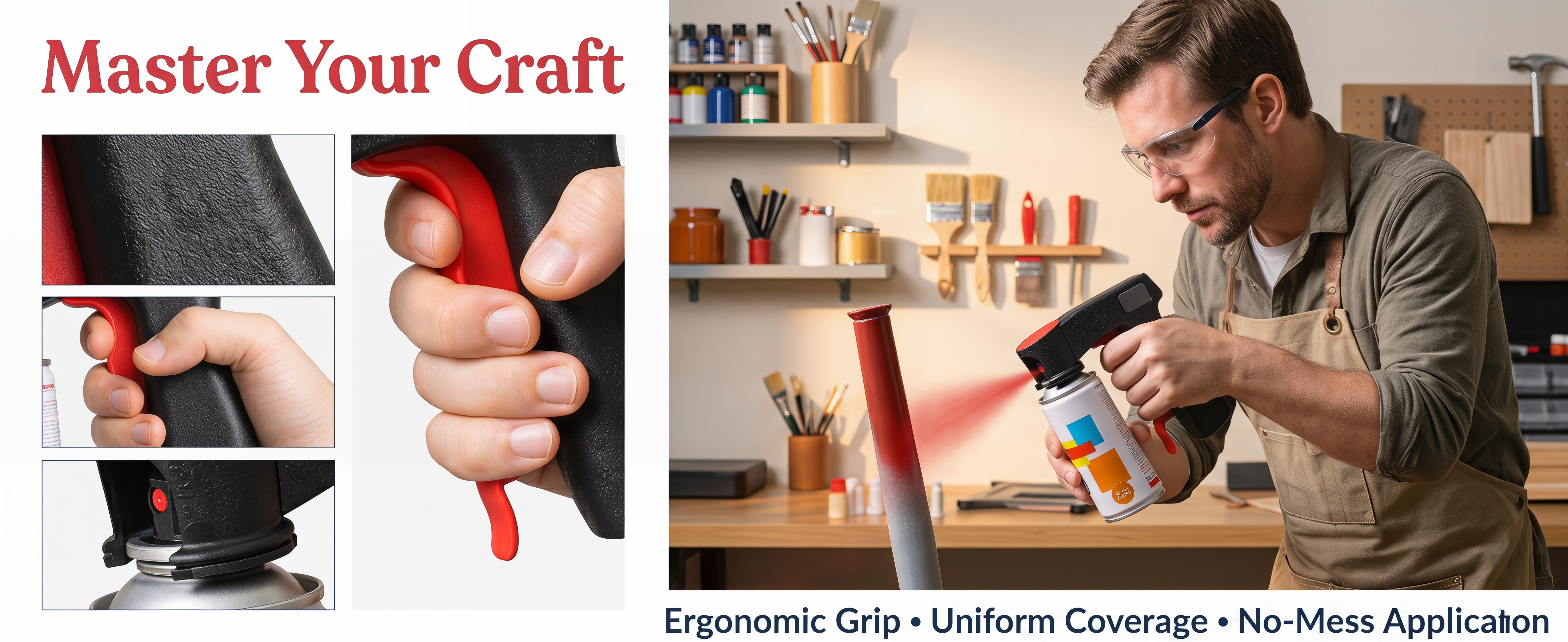 Ergonomic Spray Paint Assist Handle - Universal Spray Can Trigger Tool for Home Renovators, Furniture Restoration, Wall Painting