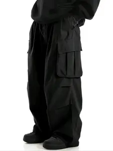 Men's Fashion Loose Fit Solid Color Plain Casual Cargo Pants, Multi-Pocket Design, European Style High Street Long Pants for Daily Wear, Trouser