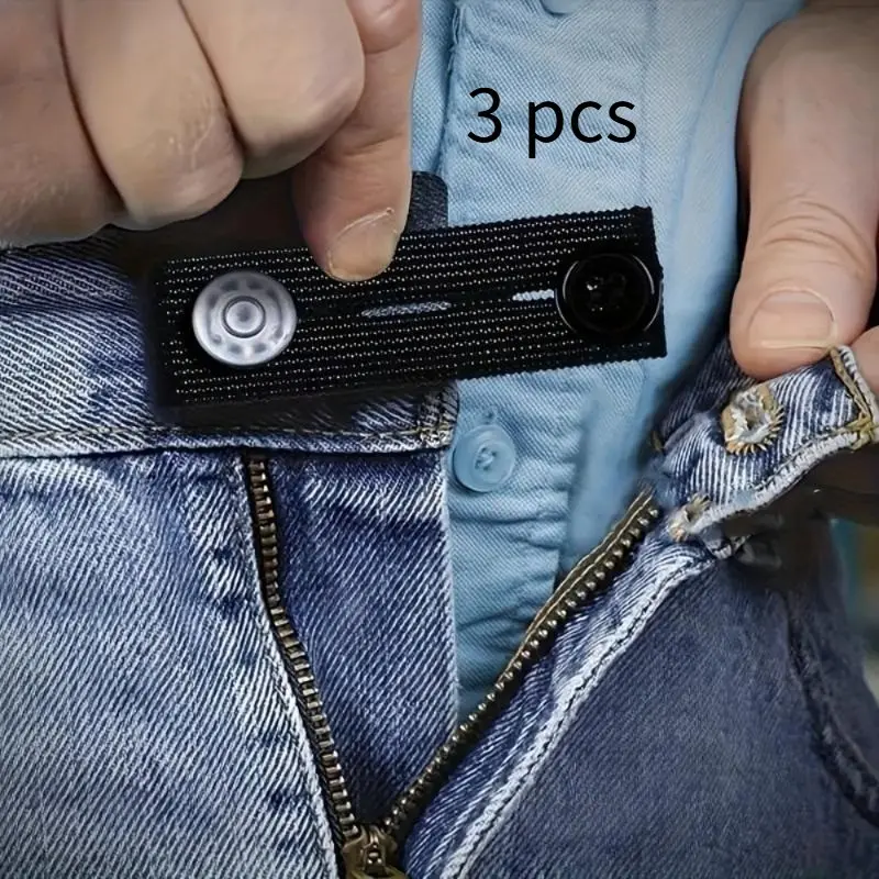 Black high elasticity four hole waistband extension buckle - suitable for obese people. Multi functional adjustable elastic waistband extension buckle.