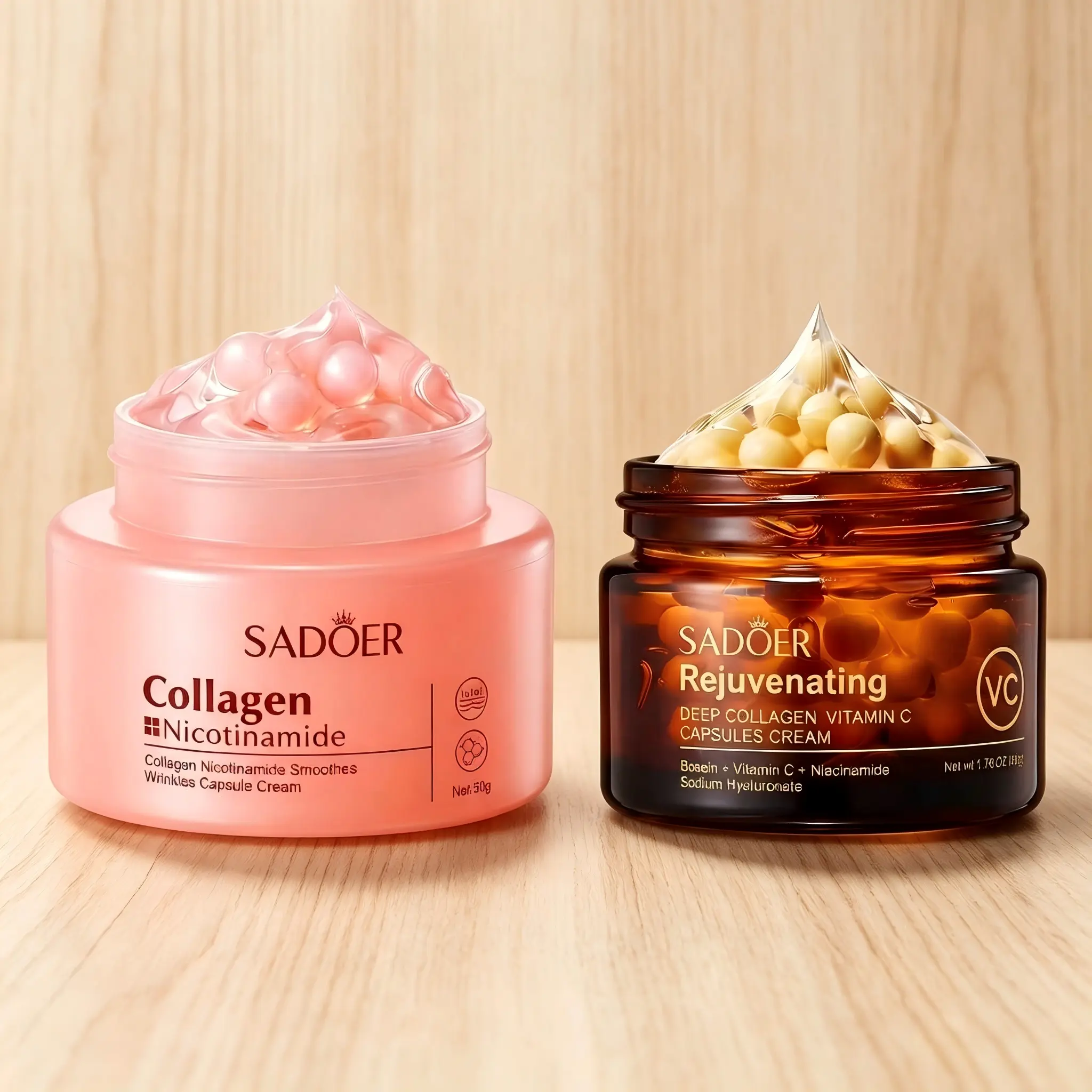 Collagen Nicotinamide & Vitamin C Capsule Cream Combo Set, Long Lasting Hydrating & Refining Skin Care Duo, Moisturizing & Smoothing Daily Facial Care Kit for All Skin Types, Mild Comfort Hydration Formula