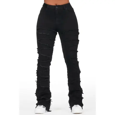 Zariyah Black Stacked Flare Jean