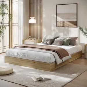 Gaomon King Size Wood Platform Bed Frame - Slatted Bed Base with Sturdy Minimalist Floor-Standing Support, No Box Spring Needed, Easy Assembly, Burlywood Finish, Bed Frame King Size