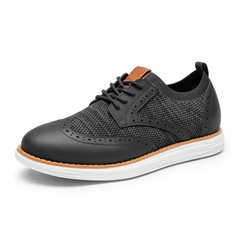 BRUNO MARC Men's Wingtip Brogue Oxford Formal Walking Shoes - Breathable Stretchy Mesh Fabric, Lightweight Slip-On, Flexible Rubber Sole, All-Seasons Business Casual Footwear, Arch Support, EVA Construction