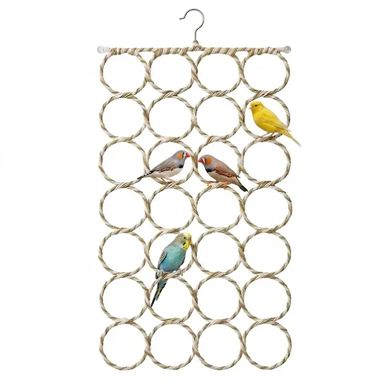 Natural Chew-Safe Open Weave Parrot Climbing Net Toy - Hanging Adjustable Hemp Rope Swing Hammock, Interactive Bird Cage Activity Exercise Ladder for Small to Large Birds, Cozy Resting Spot