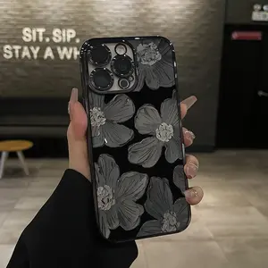 Floral Pattern Camera Lens Protective Case for iPhone 16 Case 15 Pro Max Case 14 13 12 11 XR XS Plus Fashion Shockproof Drop-proof Silicone Clear Acrylic Phone Protective Case, Mobile Phone Accessories