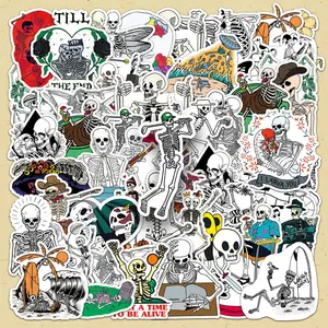 Skull Pattern Sticker, 50pcs/set DIY Decorative Sticker, DIY Decals for Water Bottle, Laptop, Phone Case, Scrapbooking, Journal Making