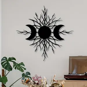 Moon & Tree Branch Design Wall Art, Metal Wall Decor, Mysterious Wall Hanging Decor, Durable Wall Decor for Home Living Room Bedroom, Poster