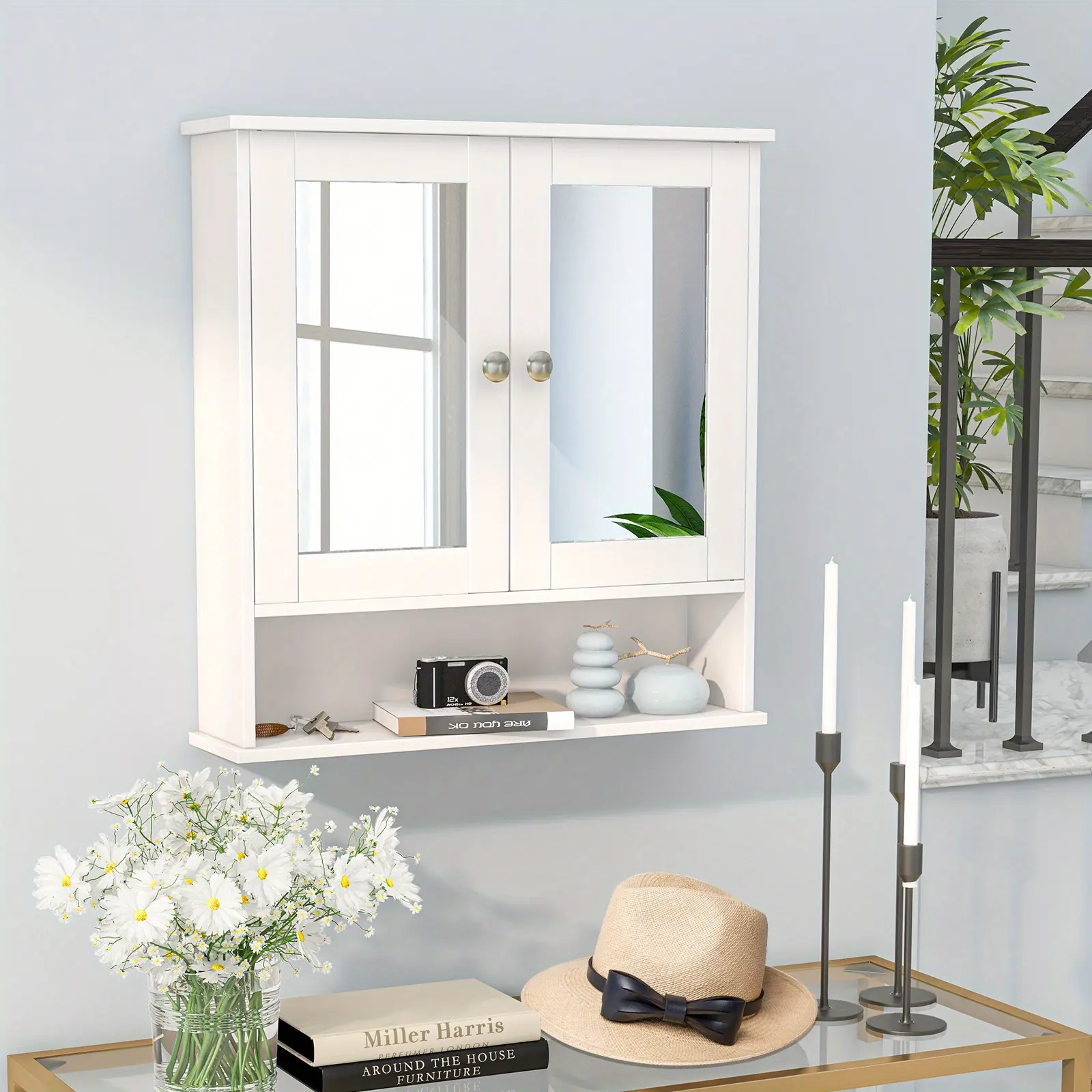 Lifezeal Bathroom Wall Cabinet with 2 Mirrored Doors, Hanging Medicine Cabinet with Adjustable Shelf, Space Saver Storage Cabinet for Bathroom