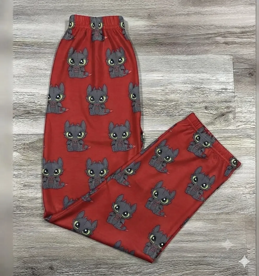 Cartoon Dragon Pattern Pajama Pants, Ultra-Soft Plush Sleepwear Bottoms
