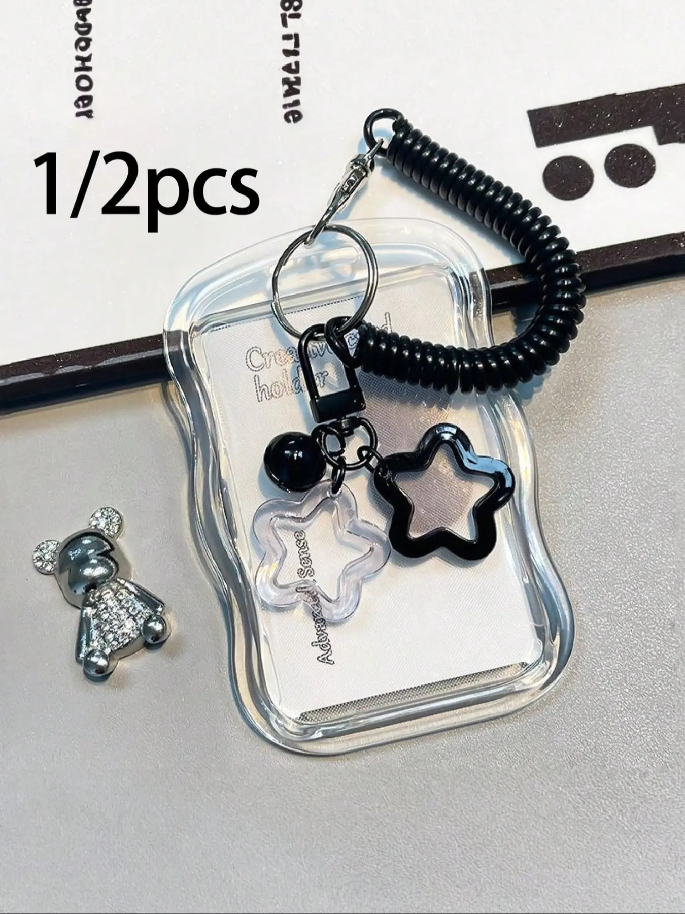 1pc Retractable Love Heart Card Holder Key1/2pc Durable Transparent Id & Card Wallet Set With Detachable Wipeable Sliding Cover, Key Ring & Detachable Lanyard/Pendant - Heavy-Duty Clear Card Case With Id Window & Card Slots For School, Office, Events