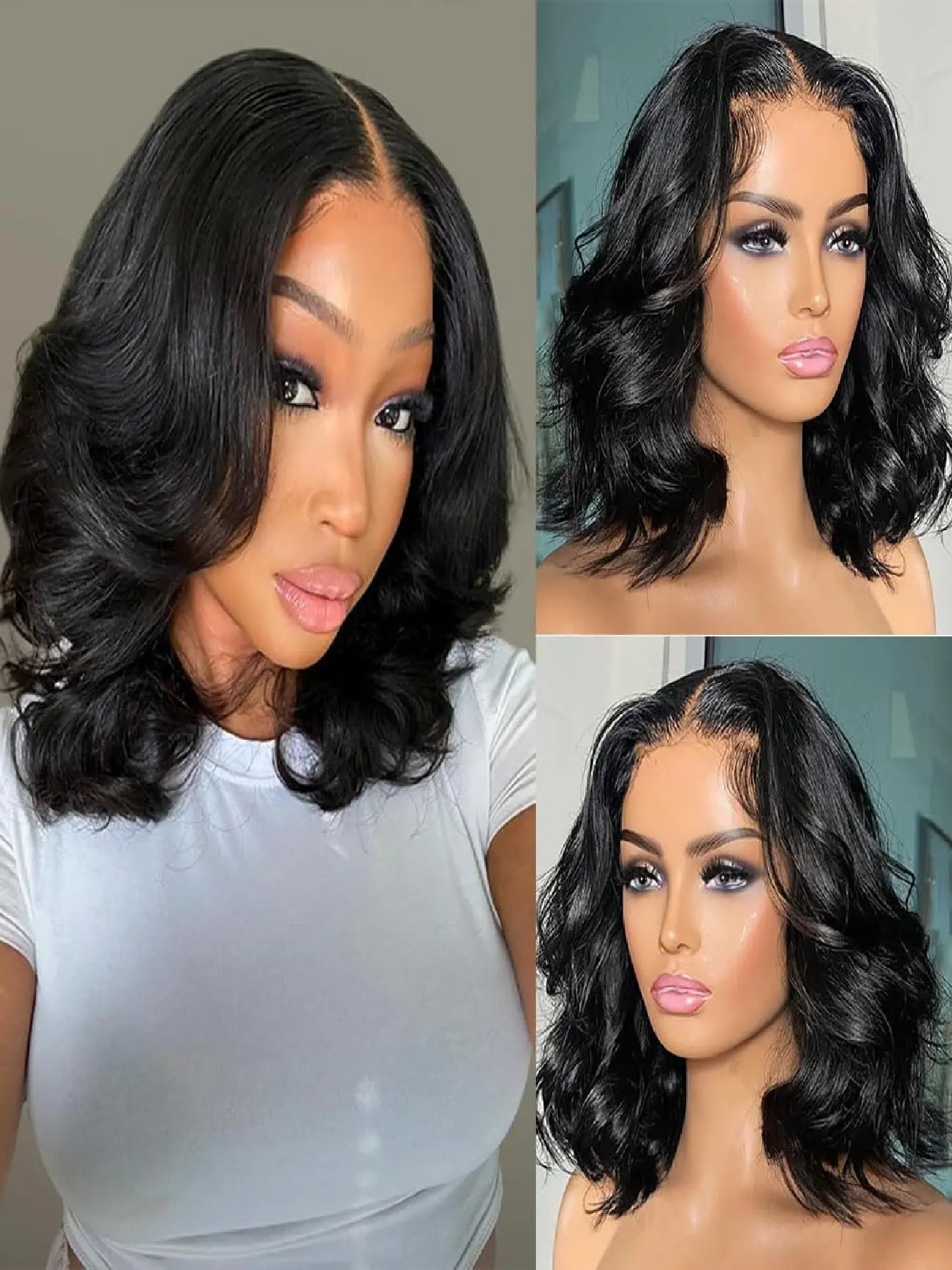 Wear and Go Glueless Bob Wig Human Hair For Women 180% Density Bleached Knots Pre Plucked Pre Cut 5x5 HD Lace Front Human Hair Wigs Glueless Body Wave