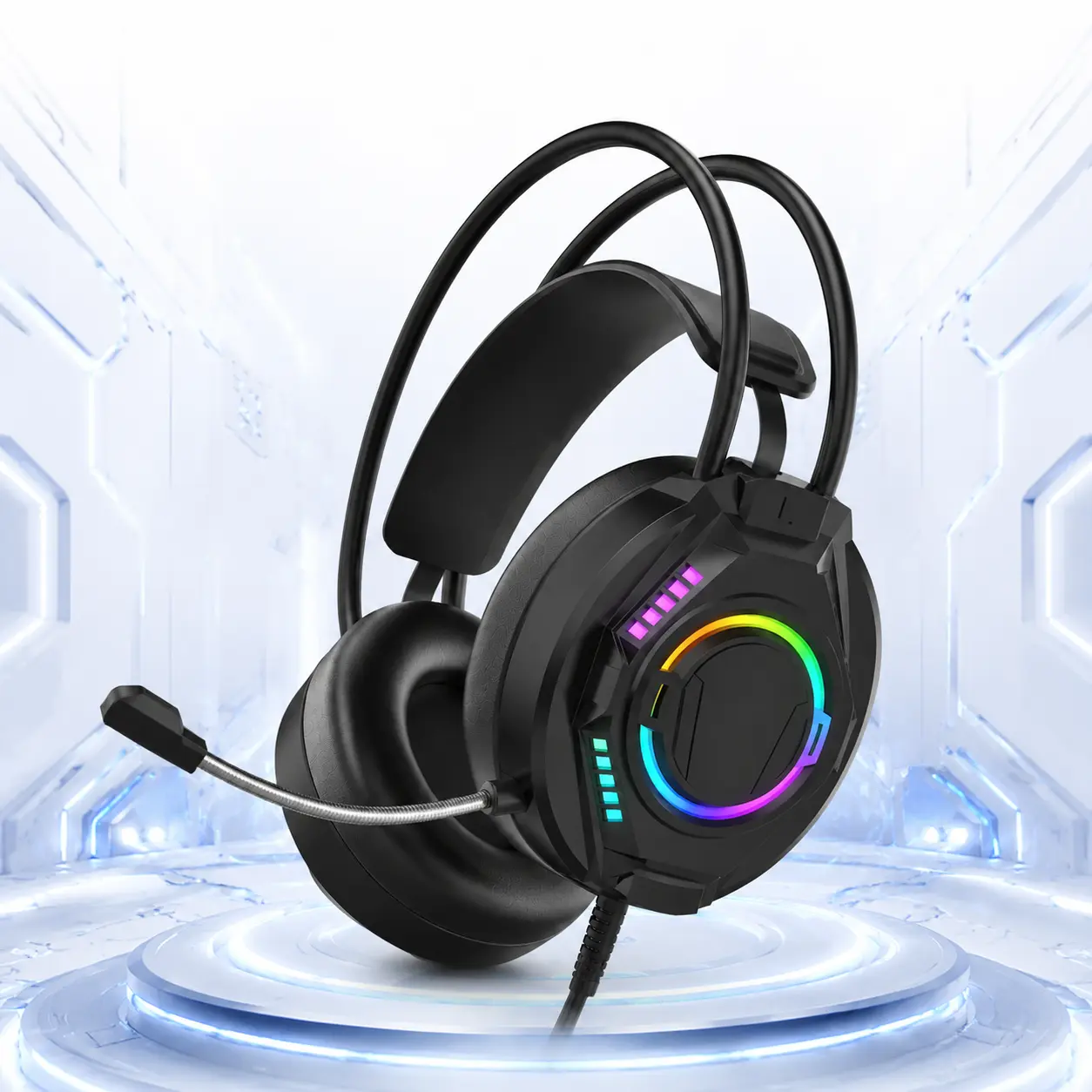 Stereo Surround Sound Gaming Headset for PC, PS5, PS4, Xbox Series X/S Controller, 3.5mm Mobile Devices, Noise Canceling Mic, RGB LED Over-Ear Headphones