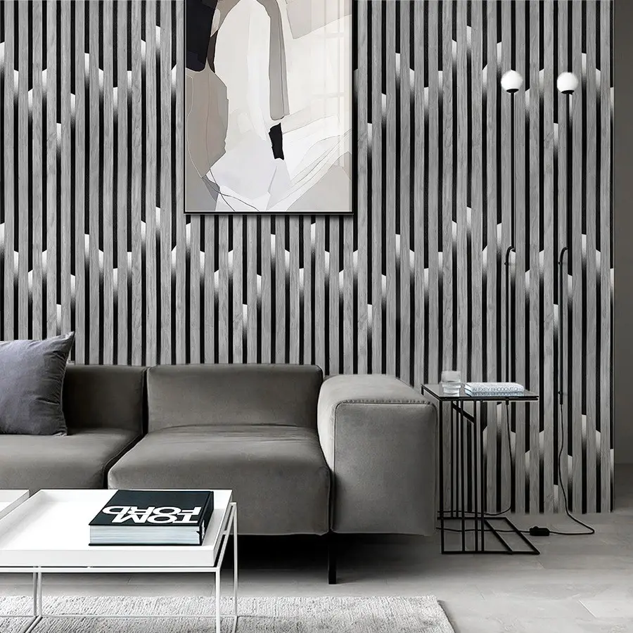 1 Roll 3m/5m Chinese Retro 3D Grid Stripe PVC Self-Adhesive Wallpaper, DIY Home Decor Background Wall, Easy Installation, No Special Treatment