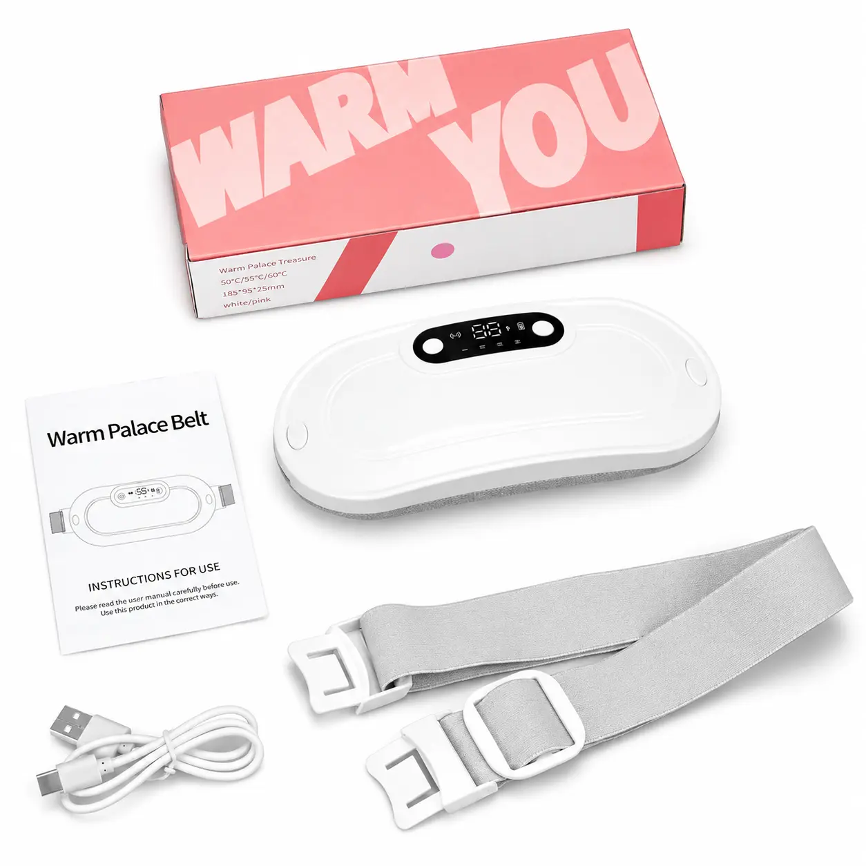 Portable Multifunctional Heated Wrap - 3 Heat Levels, 3 Massage Modes, White Home Improvement Accessory for Menstrual Cramps, Ideal for Birthday, Mother's Day, Holiday Gifting, Menstrual Heating Pad, Multifunctional Heating Pad