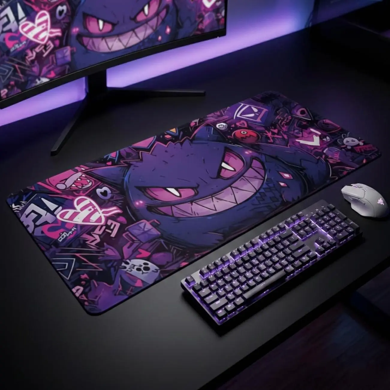 XXL Anime Gaming Desk Mat, Purple Monster Mouse Pad, Gamer Keyboard Mat