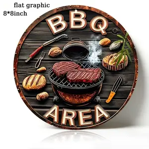 Funny BBQ Area Round Metal Sign "BBQ AREA" Retro Wall Art & Home Decoration, Wall Decor & Patio Decor for Grill Masters, 8×8 Inch Aluminum, Vintage Rustic Style, Ideal Gift for BBQ Lovers & Grilling Enthusiasts